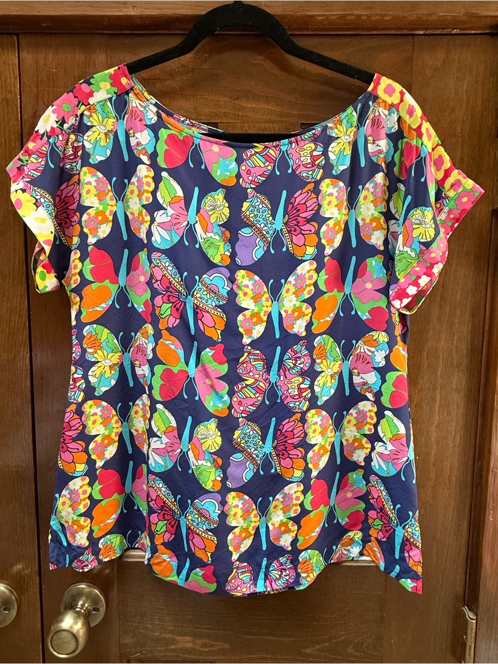 Lilly Pulitzer 100% Silk Butterfly Print Blouse | Size Large